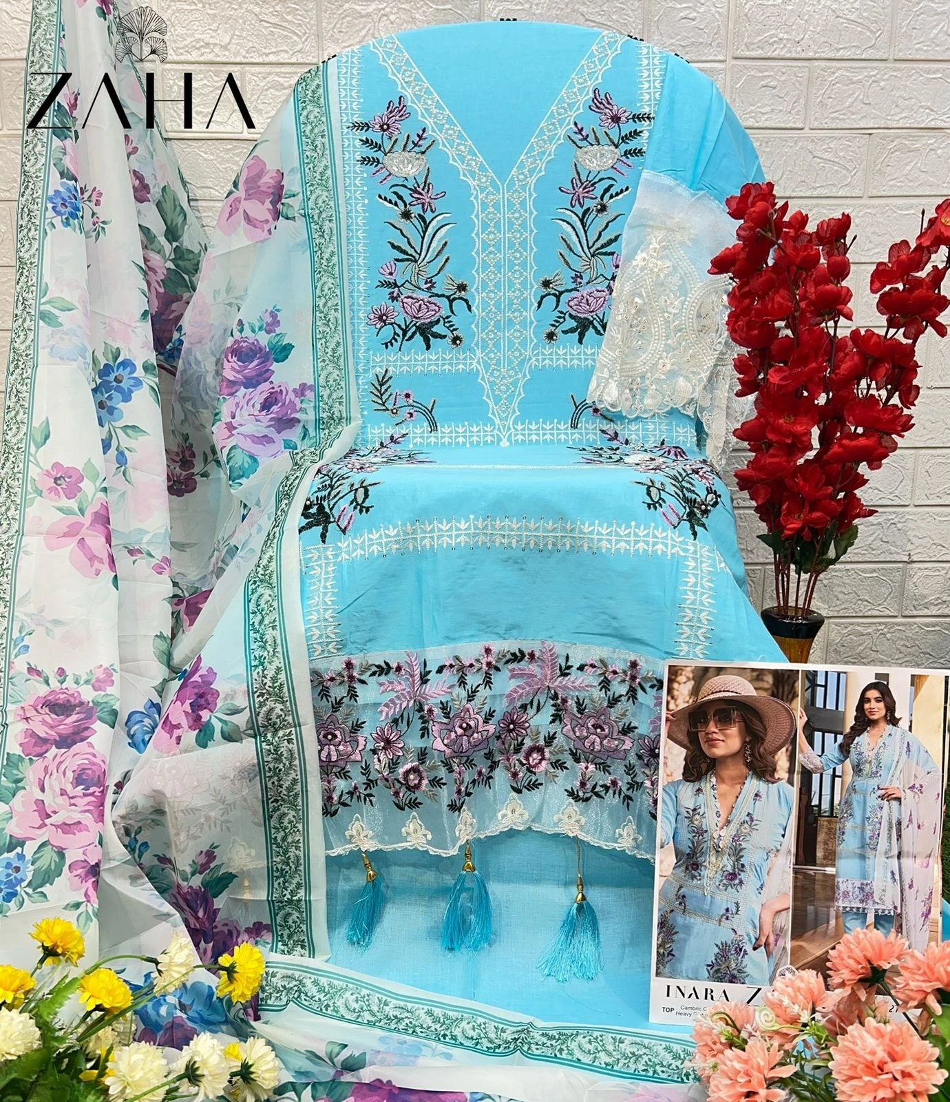 Zaha Inara Vol 1 Pure Cambric Cotton Wholesale Pakistani Salwar Suit Catalog — Wholesale Salwar Suits, MPA wholesale from Surat - Gallery Image 2